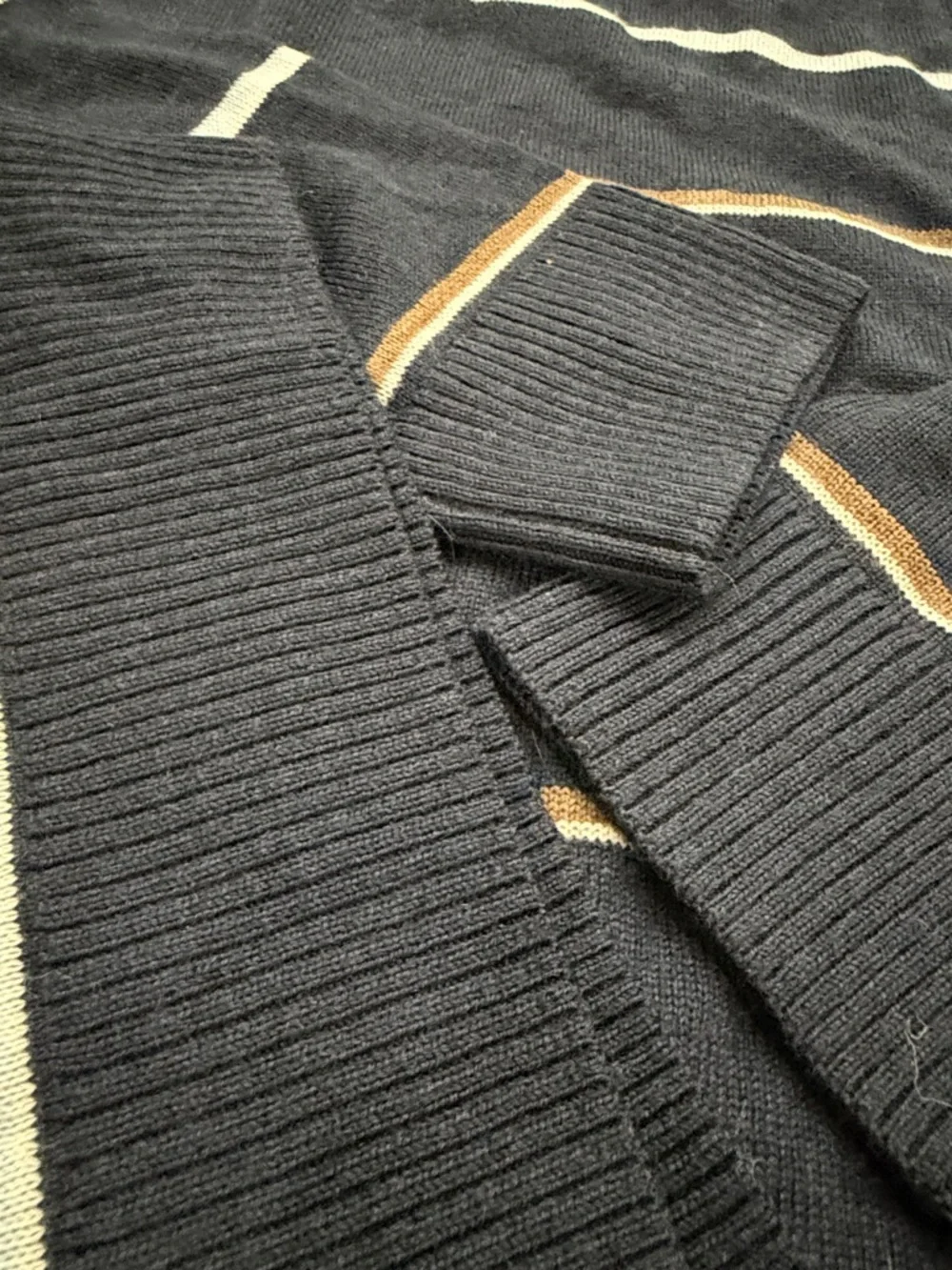 Banana‎ Republic Navy Crewneck Sweater with White and Tan Stripes